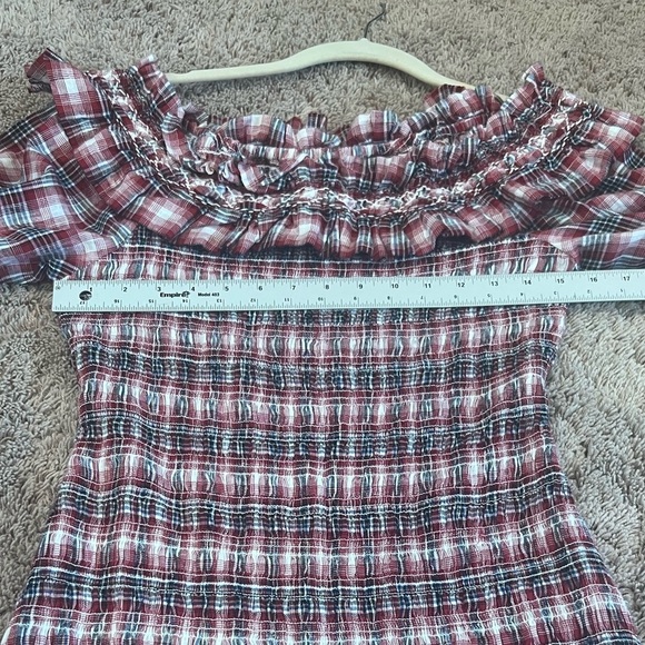NWT new medium Anthropologie pilcro smocked red plaid mini dress ruffle tartan - Picture 17 of 17